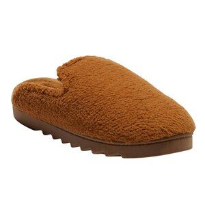 NWT Dluxe By Dearfoams Womens Saffron Teddy Scuff Slippers Chestnut Brown XL